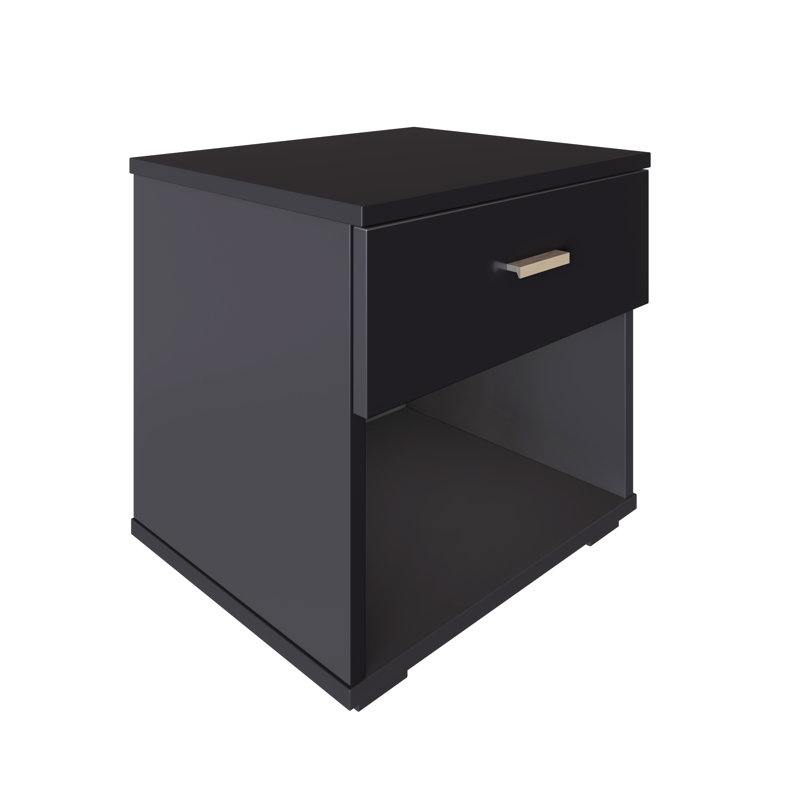 Novara Single Drawer Low Profile Nightstand, Black