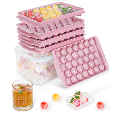 Paquet de 3 plateaux à glace pour congélateur, plateau à glaçons 99 pièces avec couvercle et bac, plateaux à glaçons ronds pour congélateur, plateau à glaçons circulaire pour boissons rafraîchissantes