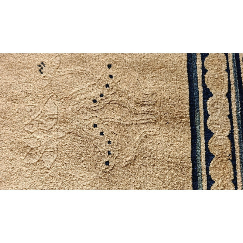 1920s Beige Ground Medallion Traditional Motif Antique Chinese Peking Wool Rug 6'0" x 9'0"