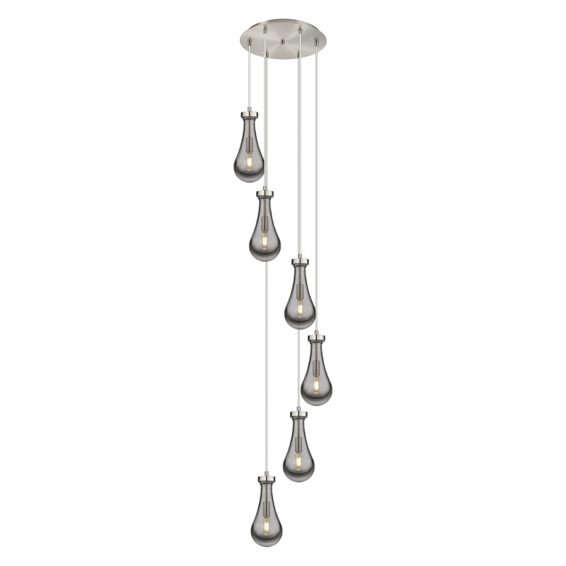 Luminaire suspendu grappe 6 lumières Spataro, Gris fumée clair, Nickel satiné brossé
