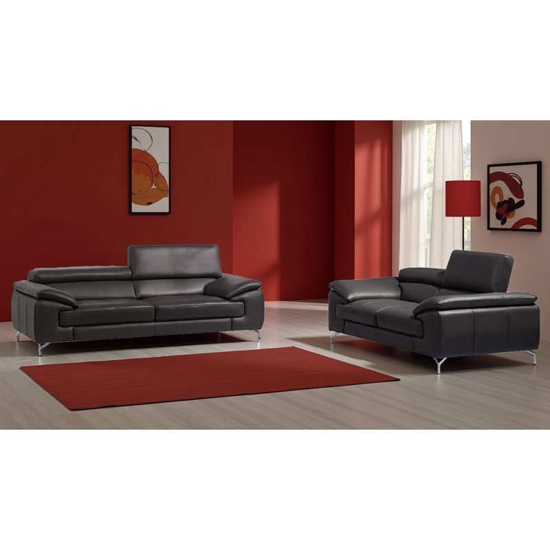 Causeuse à accoudoirs coussinés 42 po Macaria, Cuir gris