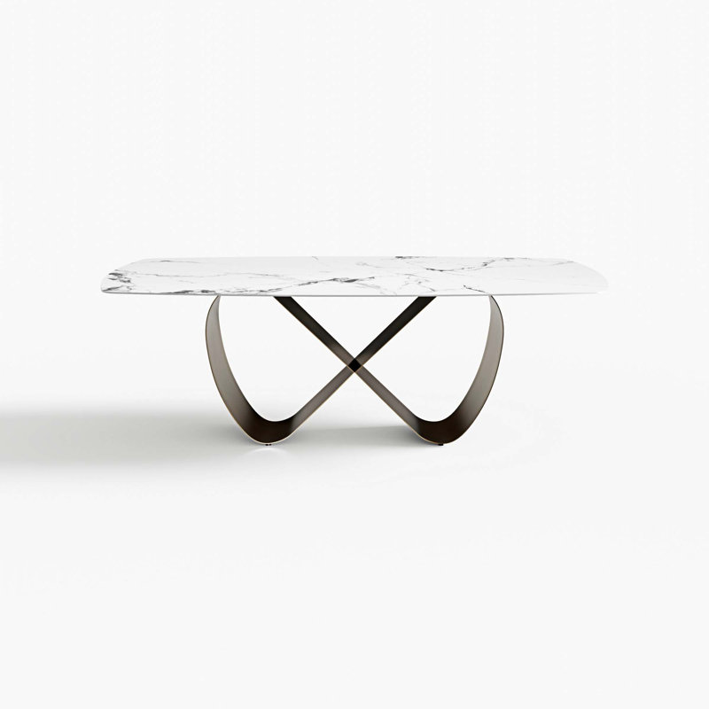 Metal Base Dining Table, 42.5" W x 86.6" L, White Stone