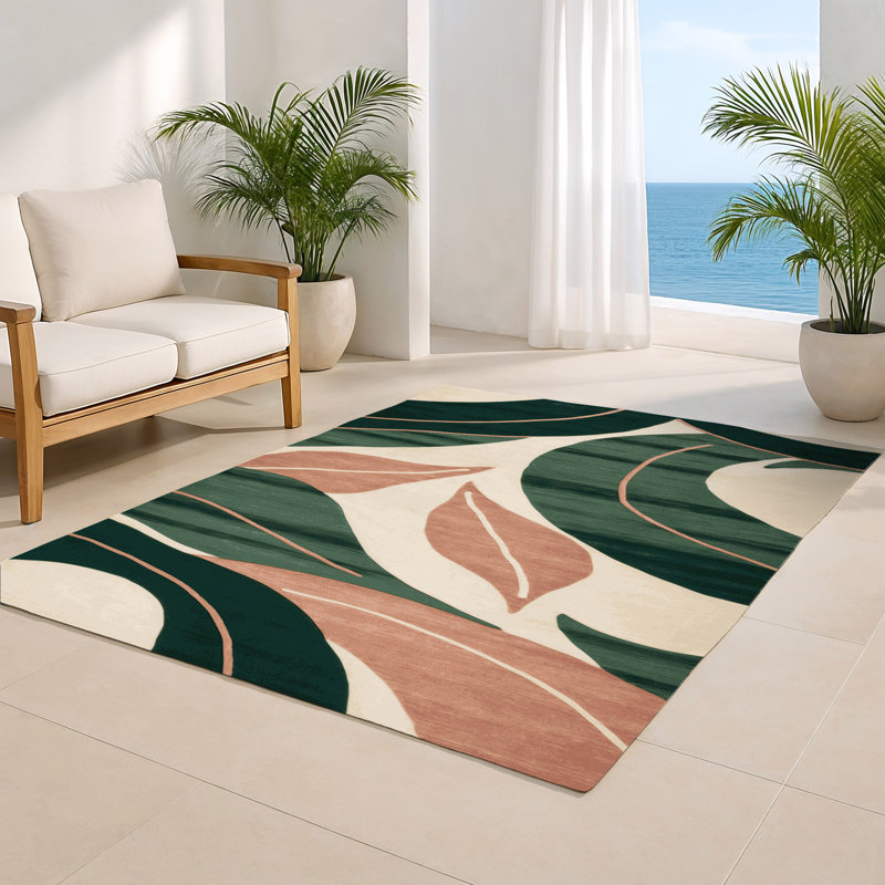 Tapis intérieur et extérieur vert Watercolor, Rectangulaire 8 pi x 10 pi
