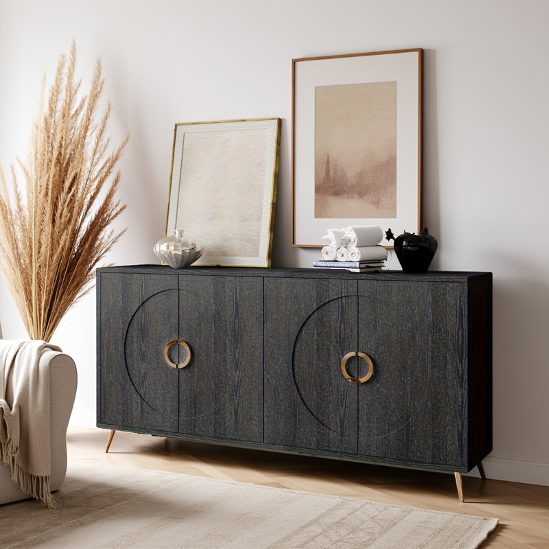 Buffet Modern 4 portes en bois - Buffet laqué noir, Noir