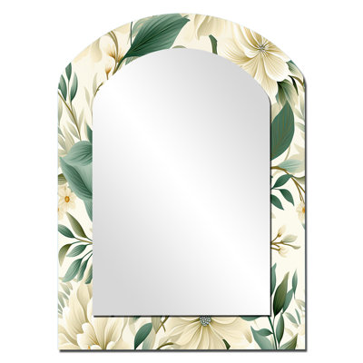 Motif bohème Subdued Oasis - miroir asymétrique floral, miroir mural unique de forme unique verte, impression d'art en métal