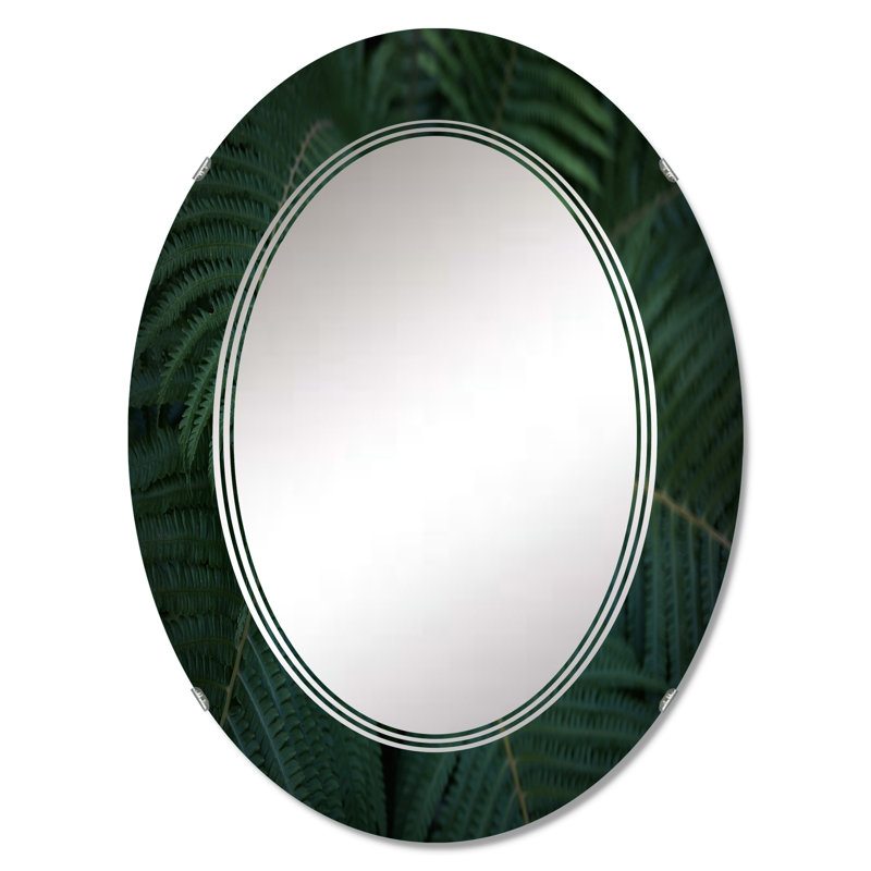 Feuilles de fougère la nuit - miroir mural traditionnel ovale, 36 po x 24 po