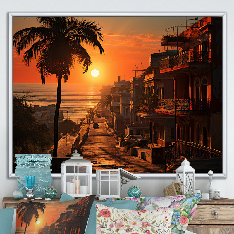 Havana Sunset Panorama II, H 12 po x l 20 po x P 1 po, Cadre flottant blanc