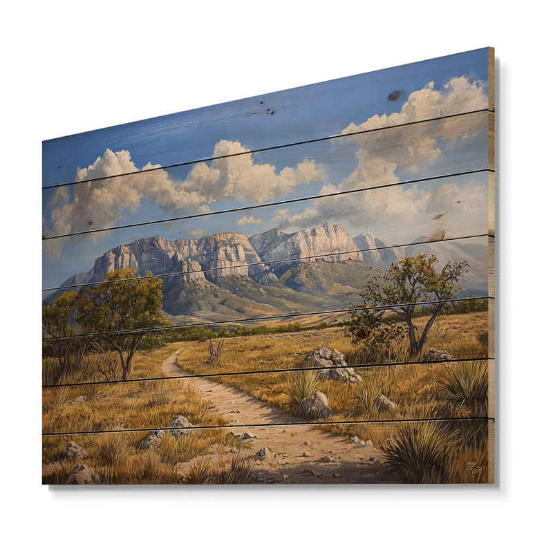 Montagnes de Guadalupe au Texas II - Paysage moderne, art mural sur bois de pin naturel, H 34 po x l 44 po