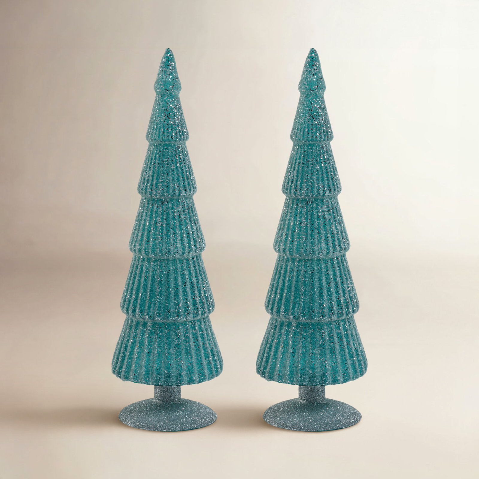 Amaryllis Glass Tree on Glitter Base, Blue/Silver, 13.5" H x 3.5" W x 3.5" D