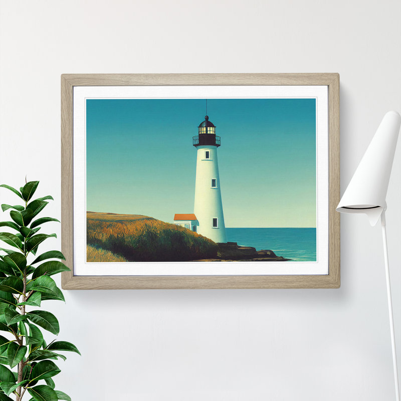 Resplendent Lighthouse - Single Picture Frame Painting, 25cm H x 34cm W x 2cm D, Oak Framed