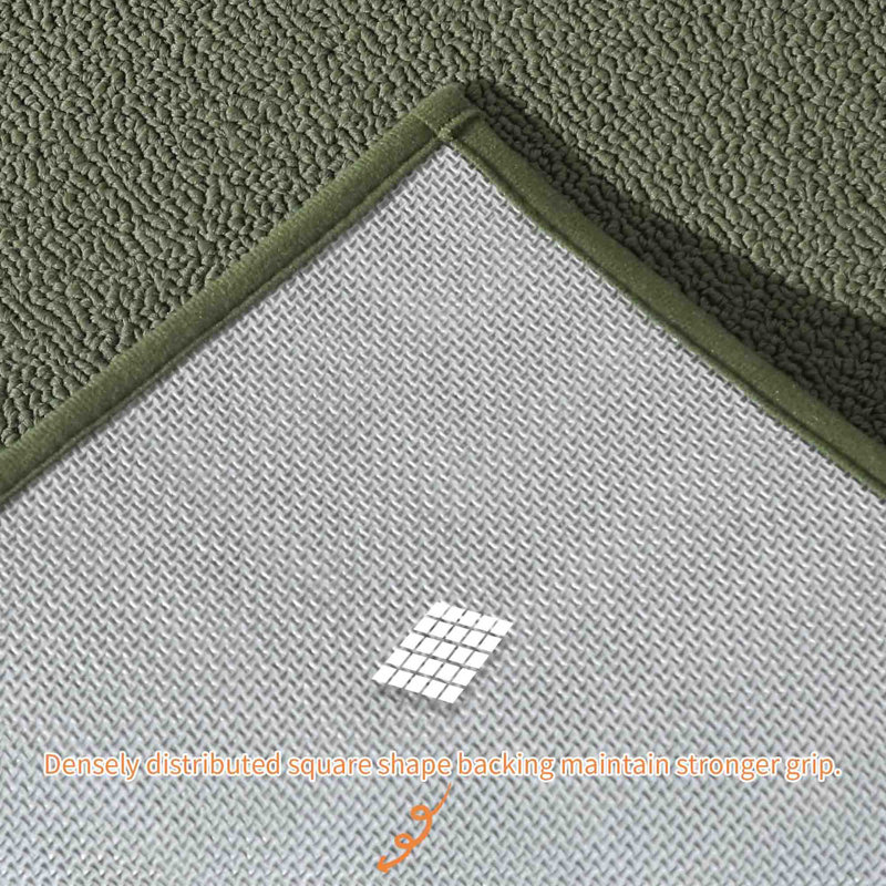 Green Rectangular Non-Slip Synthetic Kitchen Mat Set