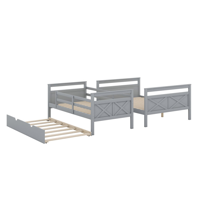 Bunk Bed With Ladder,Trundle And Guardrail, Gray