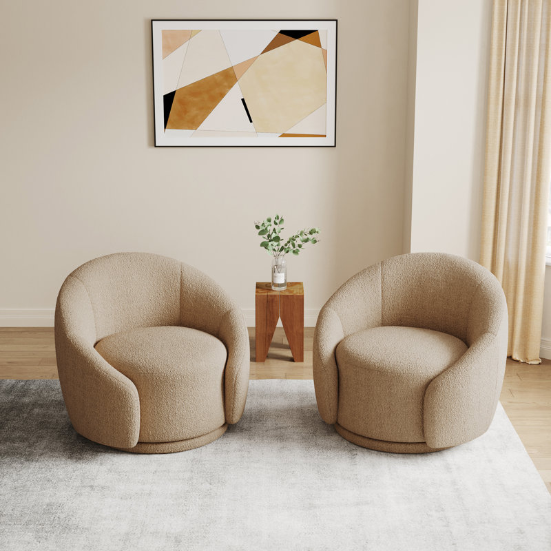 Aunna Upholstered Swivel Barrel Chair, Light Brown Teddy