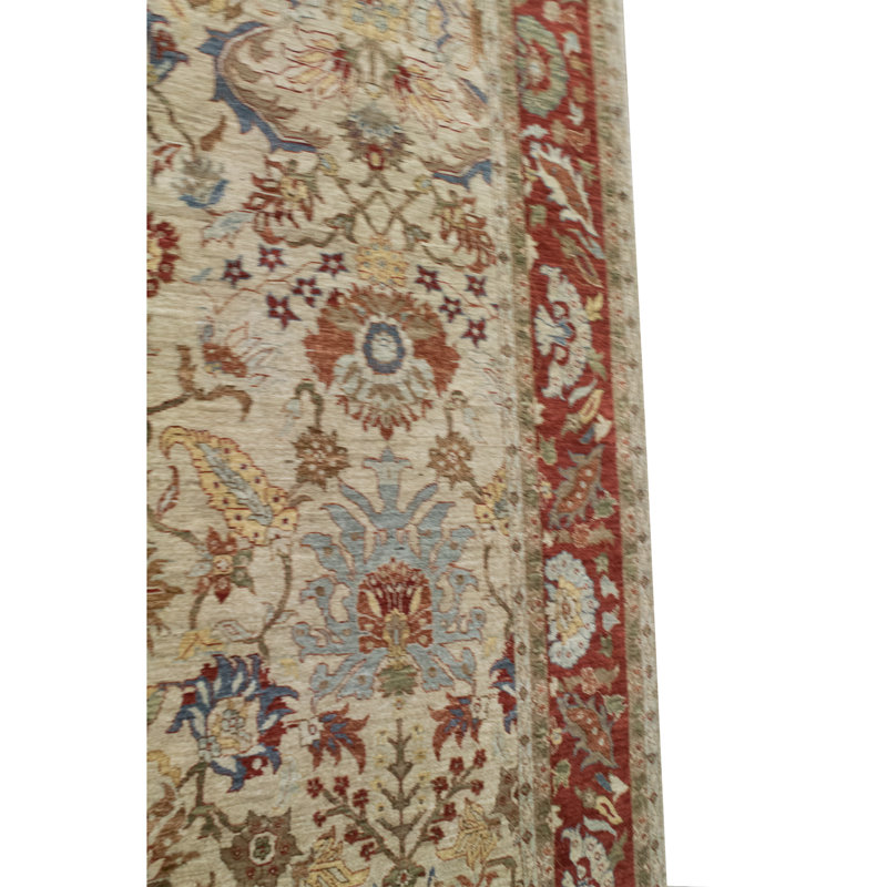 Tapis chameau et rouge noué à la main de haute qualité