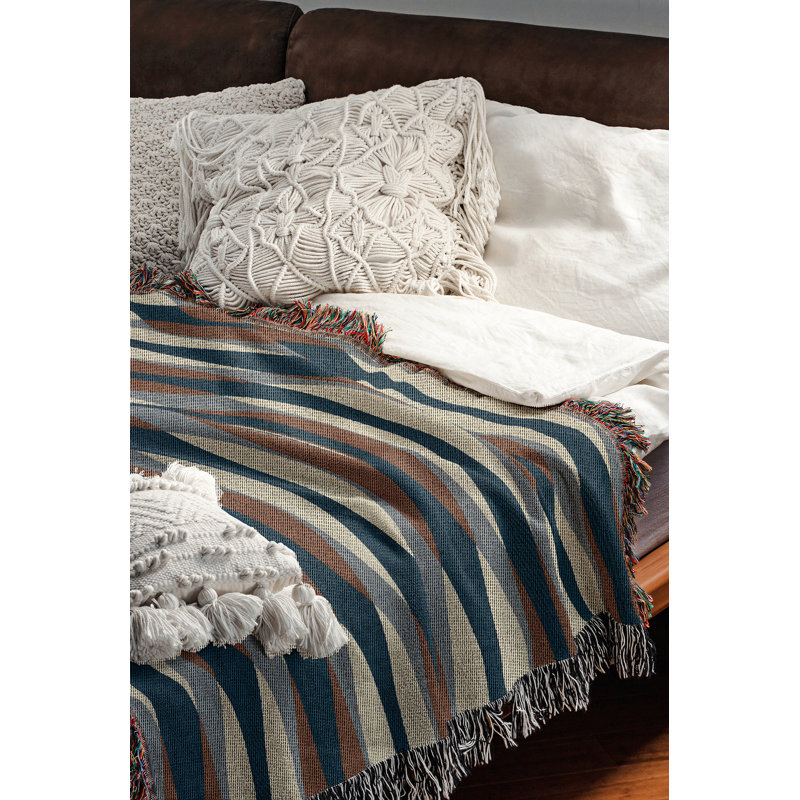 Jeté en mélange de coton Jordyn, Bleu, L 60 po x l 50 po