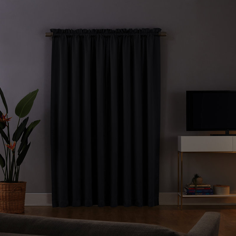 Black Thermal Insulated Rod Pocket Blackout Curtain Panel
