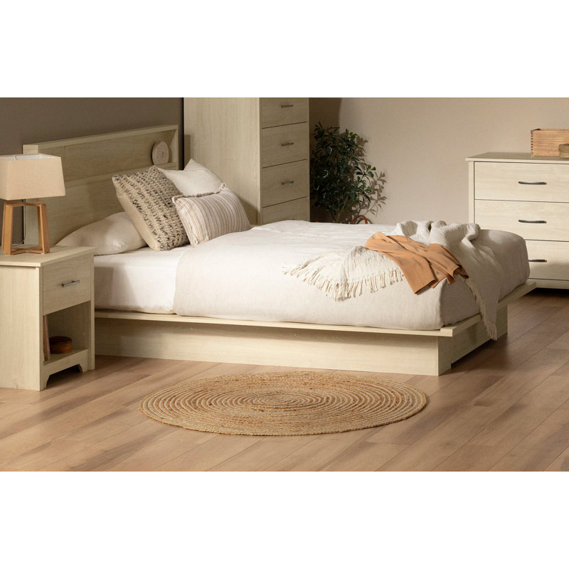 Bleached Oak Full Size Platform Bed with Drawer