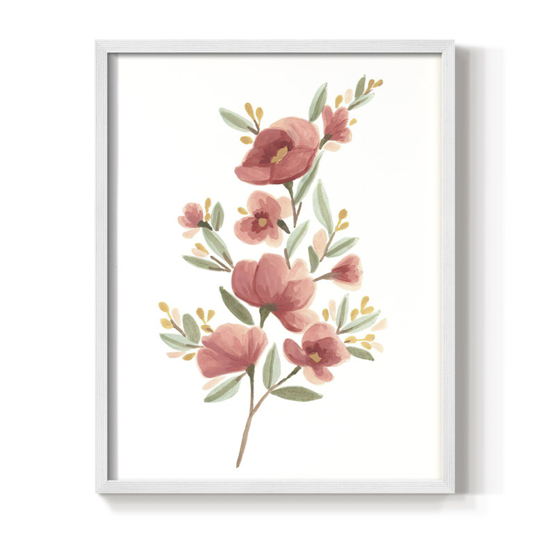 Wildflower Sprig III Framed Print - Solid Wood, White, 14" H x 11" W