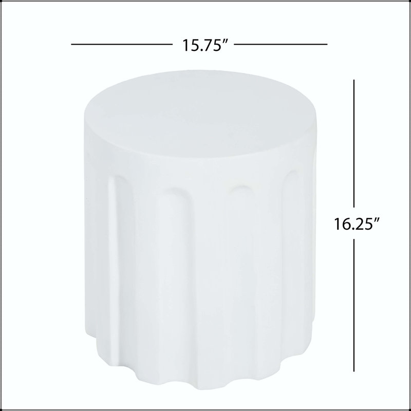 Table d'appoint d'extérieur en béton blanc à texture verticale rainurée