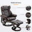  Fauteuil inclinable de massage par vibration à siège simple, pivotant à 360 ° en similicuir brun classique avec repose-pieds pour le salon