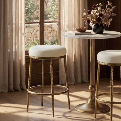 26.5" Modern Glam Counter Bar Stool with Hand-Hammered Metal Legs