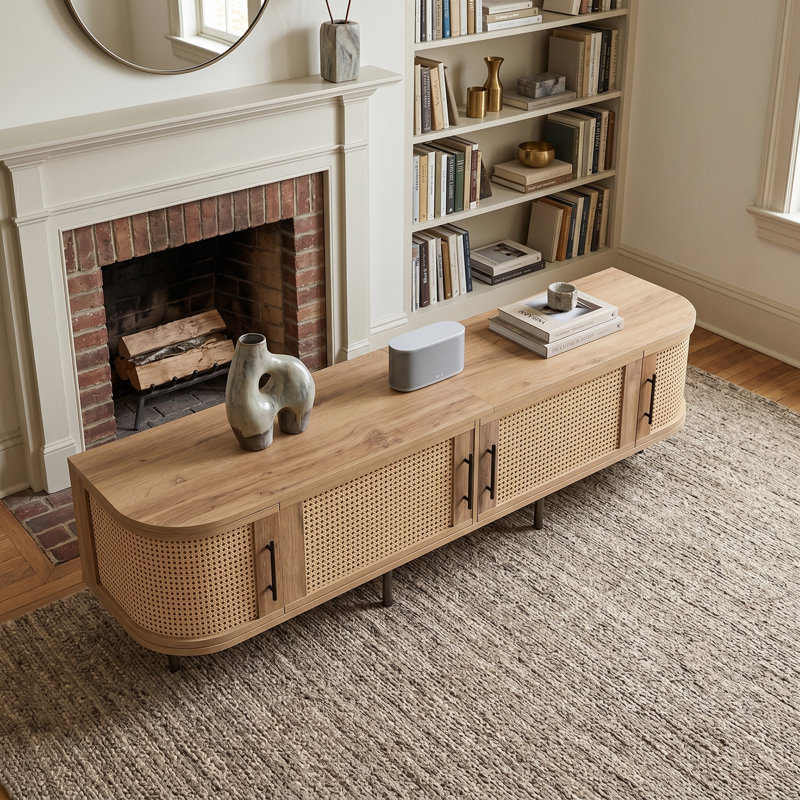 Meuble télé 70 po pour téléviseur de 80 po ou moins - Meuble audio-vidéo avec pieds en fer, système de gestion des câbles et rangement pour le salon