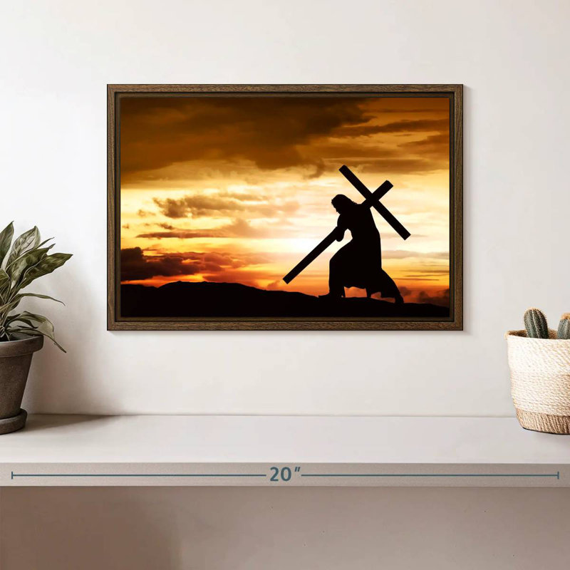 Jésus-Christ, 13 po x 9 po, Cadre flottant noyer