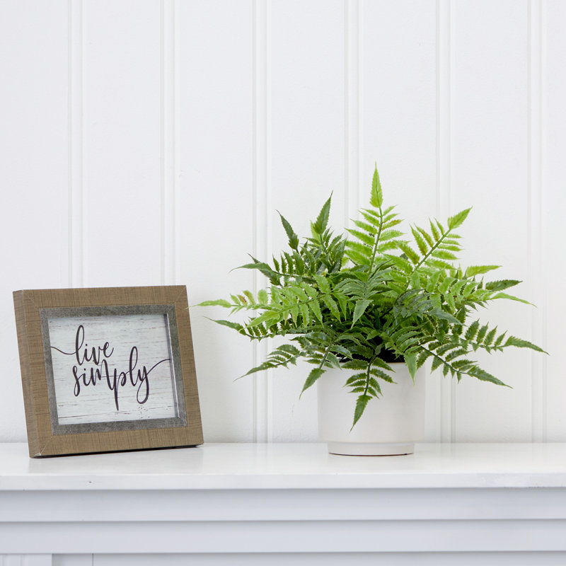 13'' Artificial Boston Fern in White Ceramic Planter