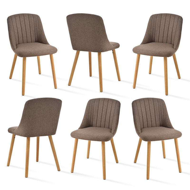 48.5cm H Upholstered Upholstered Back Side Chair, Brown Linen/Natural