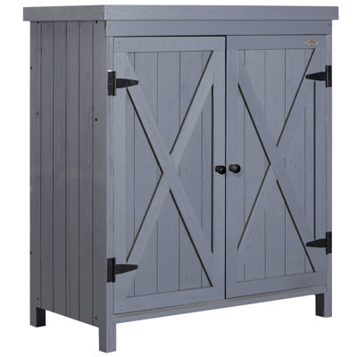 Rangement extérieur avec dessus galvanisé - armoire grise pour outils de jardin, pelles et taille-haies