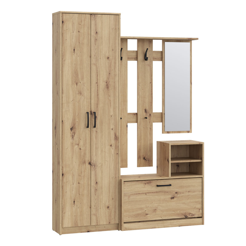 Tyneside Hall Tree 135cm Wide with Bench and Shoe Storage, Natural