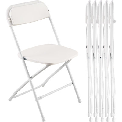 Ensemble de 6 chaises pliantes, chaises en plastique pliables avec structure en métal robuste, chaises de table pliantes portatives, sièges d'extérieur empilables pour la maison, la cour, le jardin, les fêtes, les événements, blanc