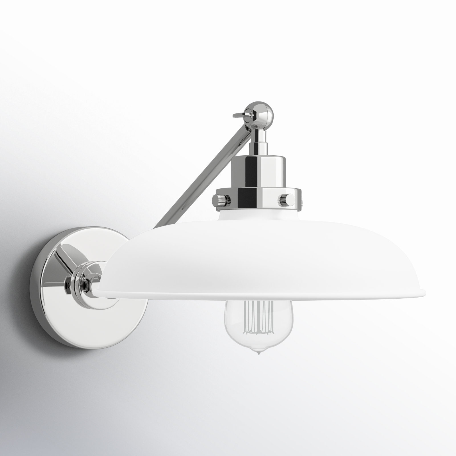 Single Light Dimmable Armed Sconce, Polished Nickel, Matte White