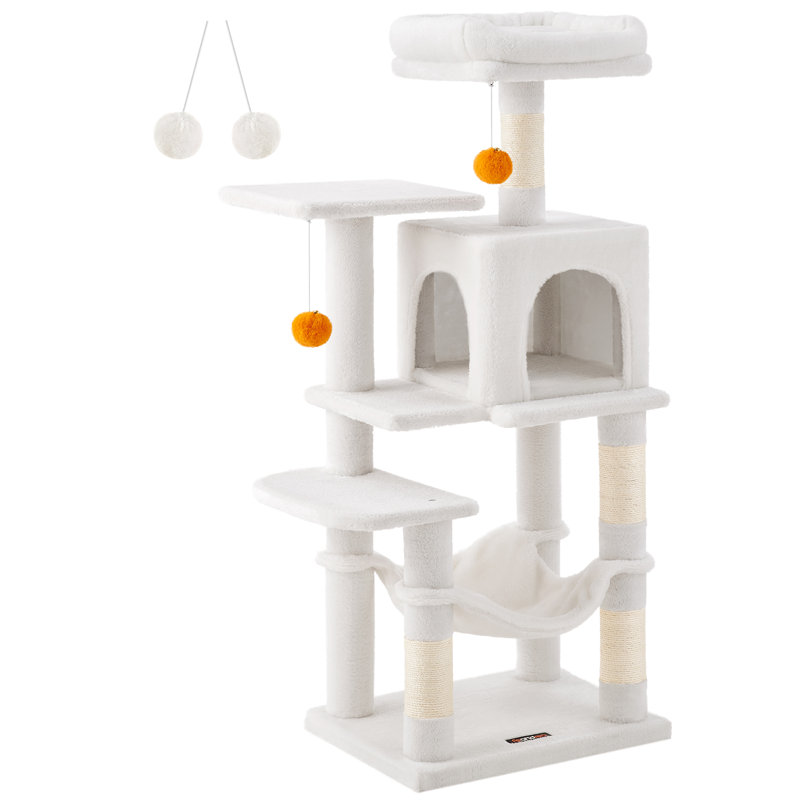 143cm H Cat Tree, Cream White, 112cm H x 62cm W x 46cm D