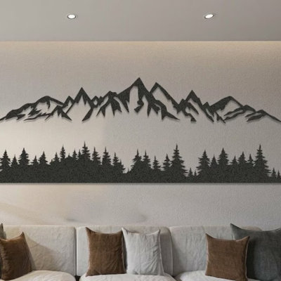 Etgdecor Mountain Metal Wall Art – Powder-coated Mountain Range Decor, Black – 25 X 68 Cm (9.84" X 26.77")