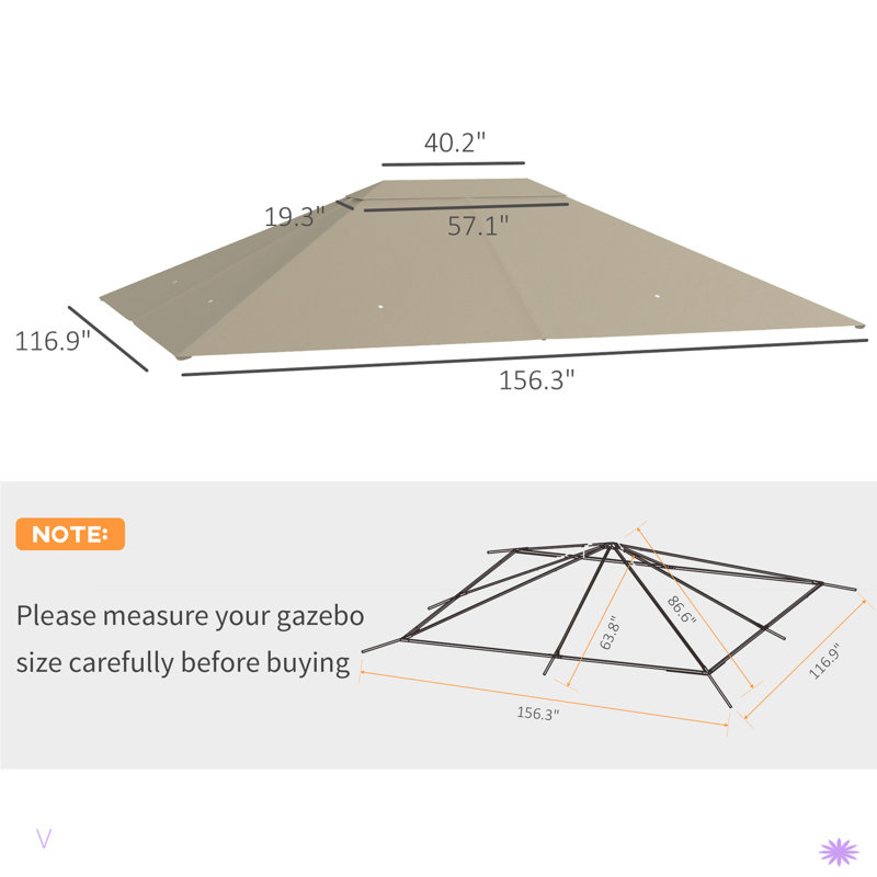 Gazebo Canopy Replacement, Outdoor Gazebo Cover Top Roof Replacement With Vents And Drain Holes, (TOP COVER ONLY), Brown