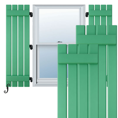 Volets extérieurs Americraft à quatre panneaux (2 tasseaux) en bois véritable, à panneaux espacés (par paire), couleur curcuma, 15 1/2 po L x 51 po H