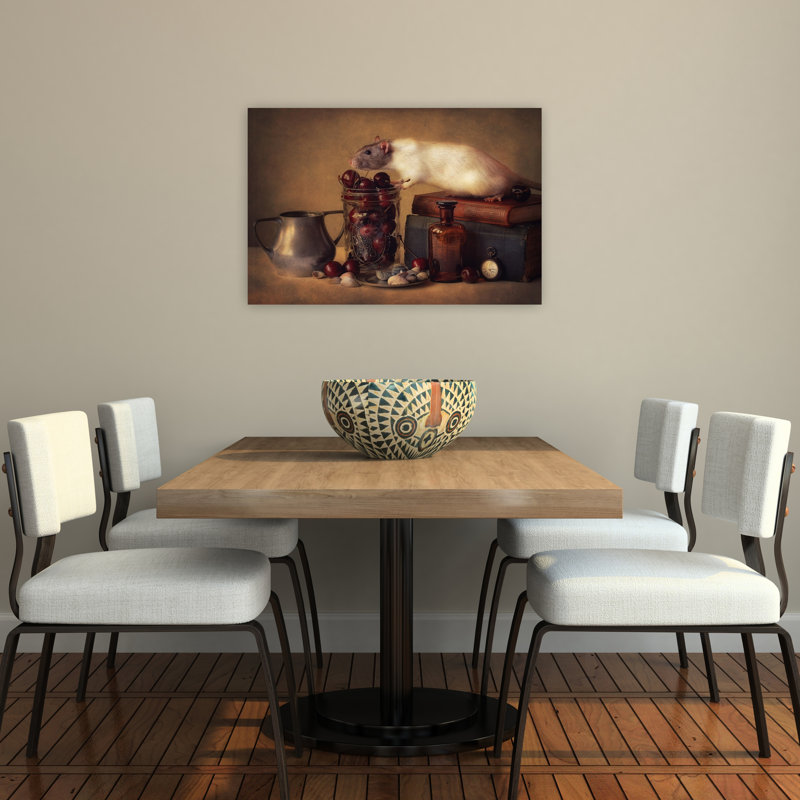 Rustic Rat And Cherries Classic Rustic Vintage Cherry Animal Fruit Wall Art Print - Print, 60.96cm H x 91.44cm W