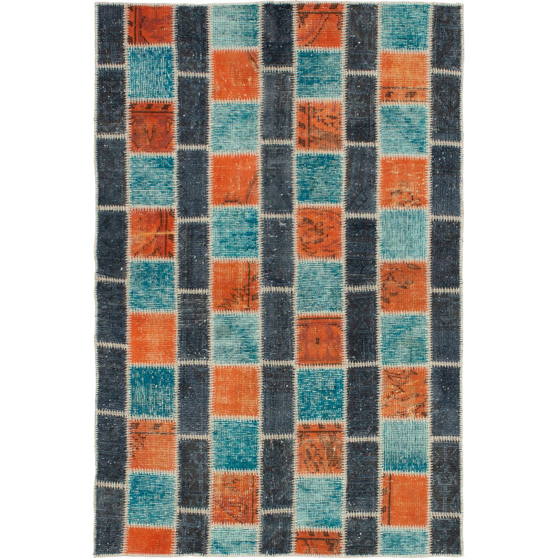 Tapis de zone en laine foncé/orange 4 pi 7 po x 6 pi 11 po à la main one-of-kind-noué la 2010 kosak Romig