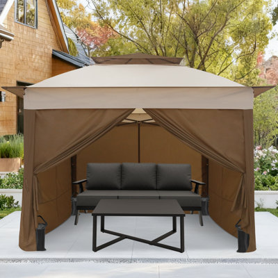 11x11 ft Patio Pop Up Canopy Gazebo with Side Walls, Outdoor Shelter Tent with Carry Bag and Weights