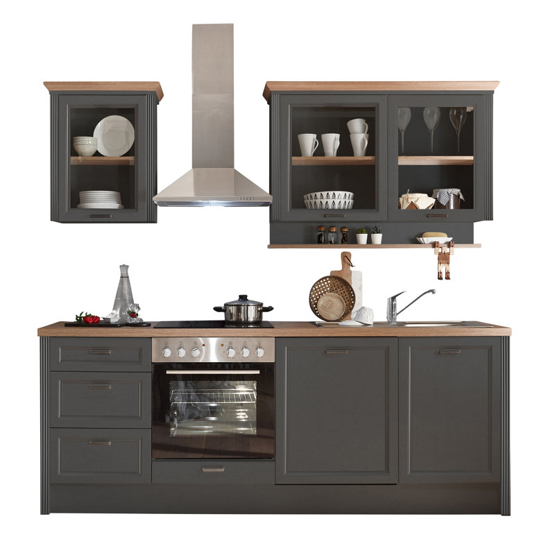 Kitchen Unit 230 Cm Without Appliances Charcoal, Black