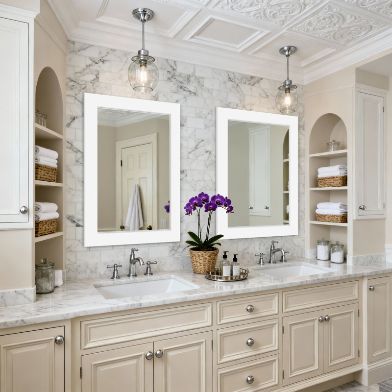 Rectangular Decorative Wall Mirror With Statement Deep Frame, HD Tempered Glass Vanity Mirror For Bathroom, Entryway, Or Bedroom