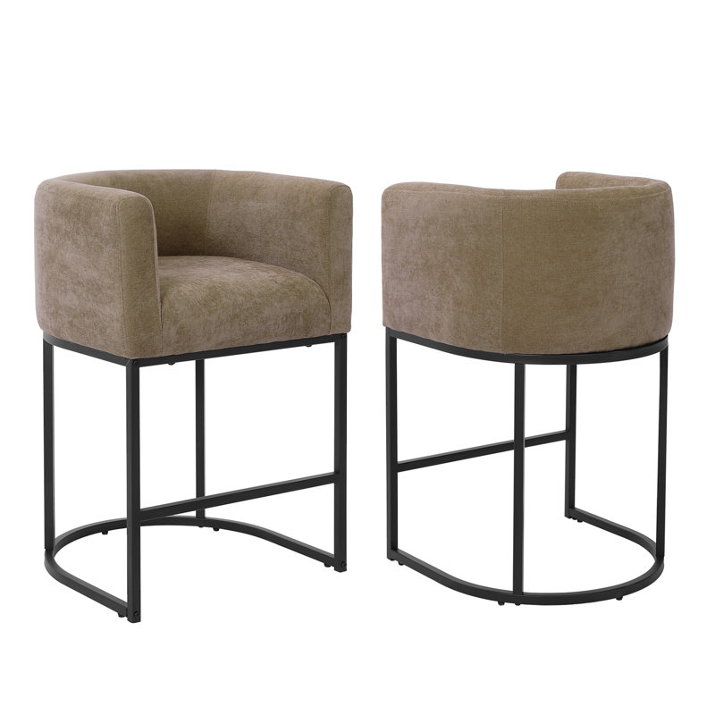 Upholstered Barrel Counter Stool, Black, Brown