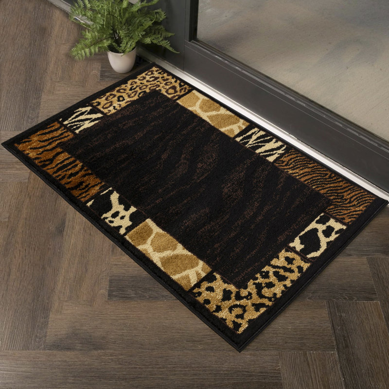 Black Animal Print Area Rug, Rectangle 2' x 3'