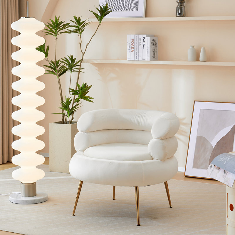 Fauteuil demi-tonneau avec repose-pieds Parkwoods, Velours blanc