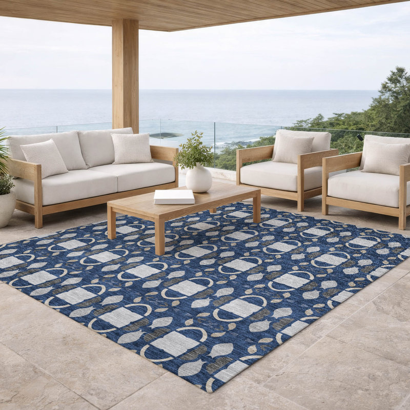 Tapis intérieur / extérieur lavable à la machine Chantille ACN2920, Marine, 10 pi x 14 pi