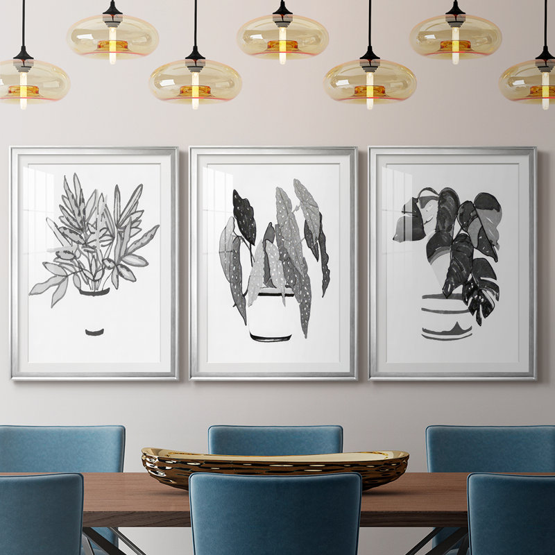 B&W Plante d'intérieur IV - Impression encadrée sur mesure de qualité supérieure - 3 pièces, H 21 po x l 30 po