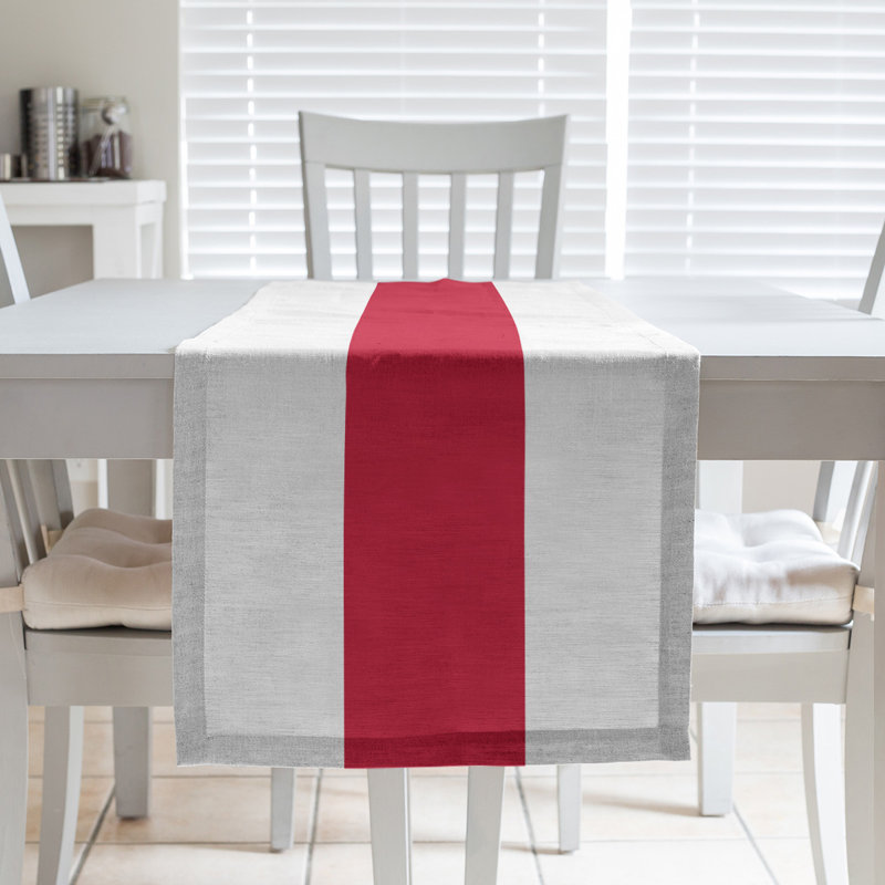 Detroit Table Runner, 72" x 16", White/Red/White, Cotton Blend