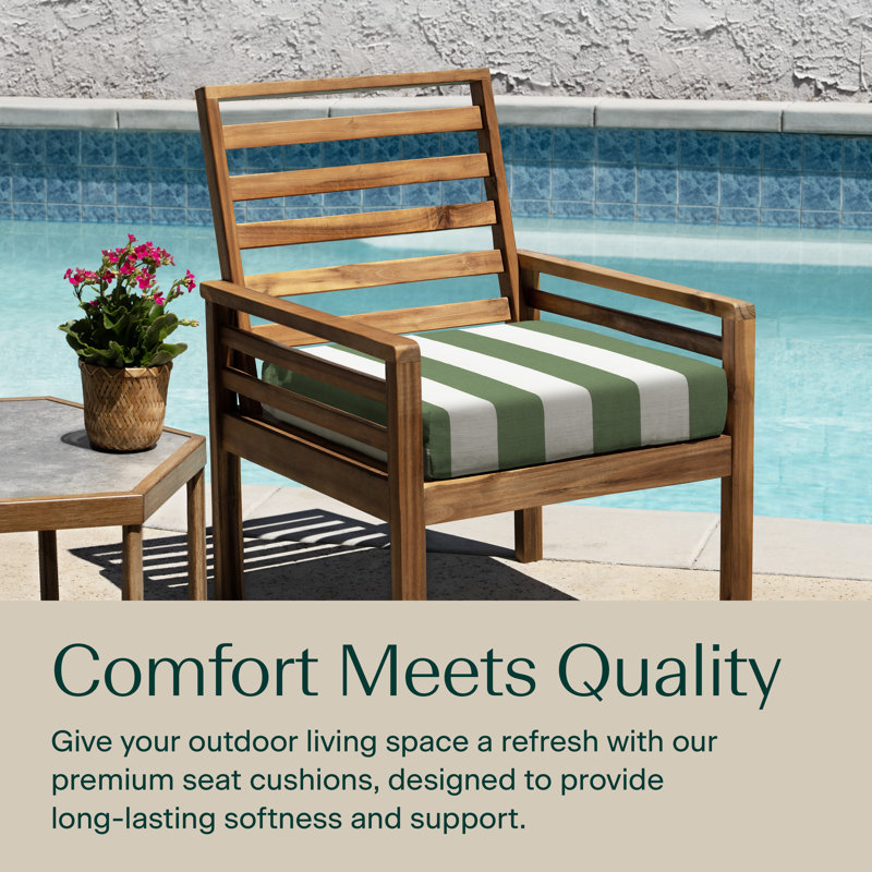 Outdoor Square Dining Seat Cushion - Basics by Wayfair™, Green Awning Stripe, 16" W x 16" D
