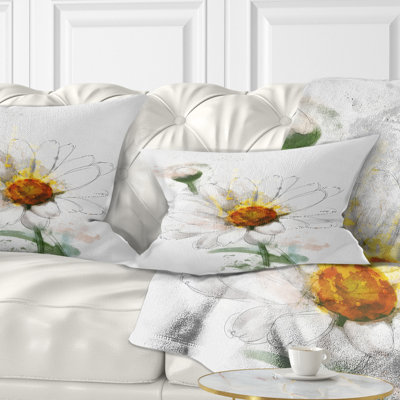 Aquarelle de camomille dessinés à la main - coussin décoratif imprimé floral